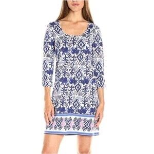 Lilly Pulitzer Elephant Ikat Ocean Ridge Dress Size XS Blue White 100% Cotton